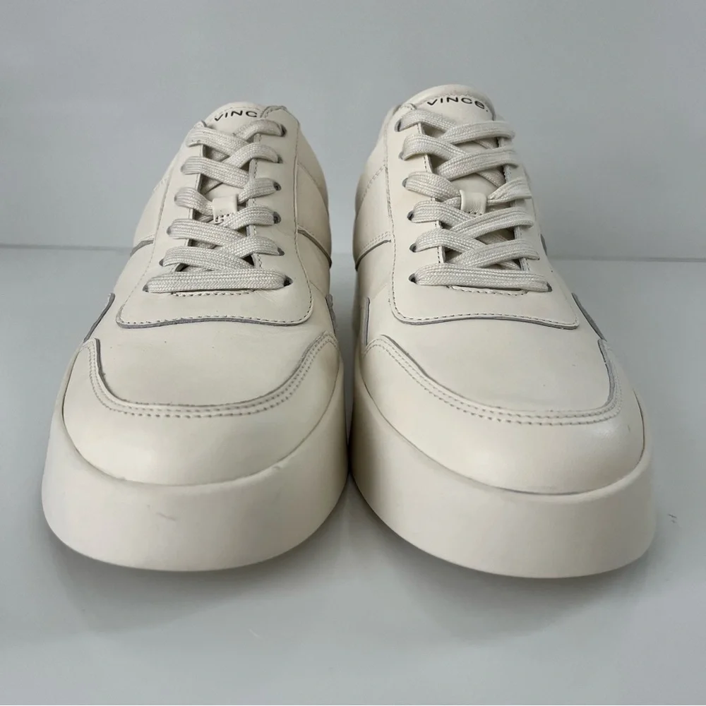 VINCE Warren Court Leather Platform Lace Up Sneakers in Milk NEW